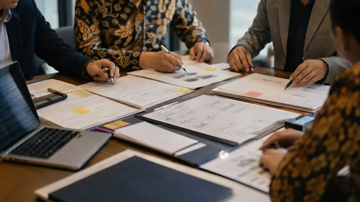 Tim legal dan compliance mengikuti pelatihan internal tentang verifikasi dokumen dan risiko keputusan.