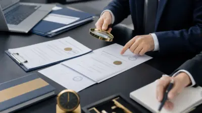 Tim legal korporat melakukan audit keaslian surat perjanjian di meja rapat modern
