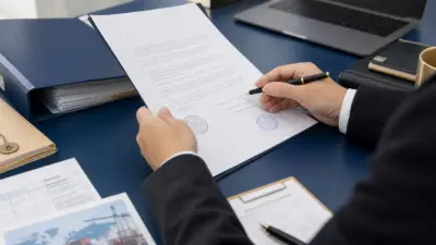 Petugas compliance mengaudit keaslian surat perjanjian impor ponsel bekas di meja dokumen korporat