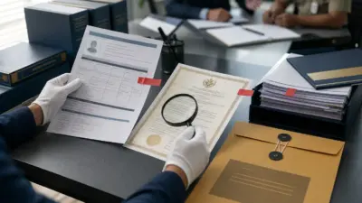 Meja verifikasi profesional menilai dugaan fraud dokumen kepegawaian dengan suasana audit yang sistematis