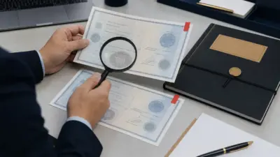 Petugas memeriksa keaslian dokumen STNK dengan kaca pembesar di meja audit profesional