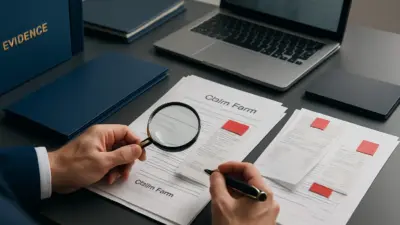 Analis perusahaan memeriksa dokumen klaim asuransi korporat untuk mendeteksi potensi pemalsuan
