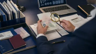 Petugas kepatuhan bank memeriksa dokumen perjalanan dalam prosedur audit dokumen perbankan