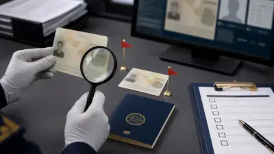 Petugas memeriksa dokumen identitas migrasi dengan prosedur SOP pemeriksaan dokumen hukum di meja kerja imigrasi